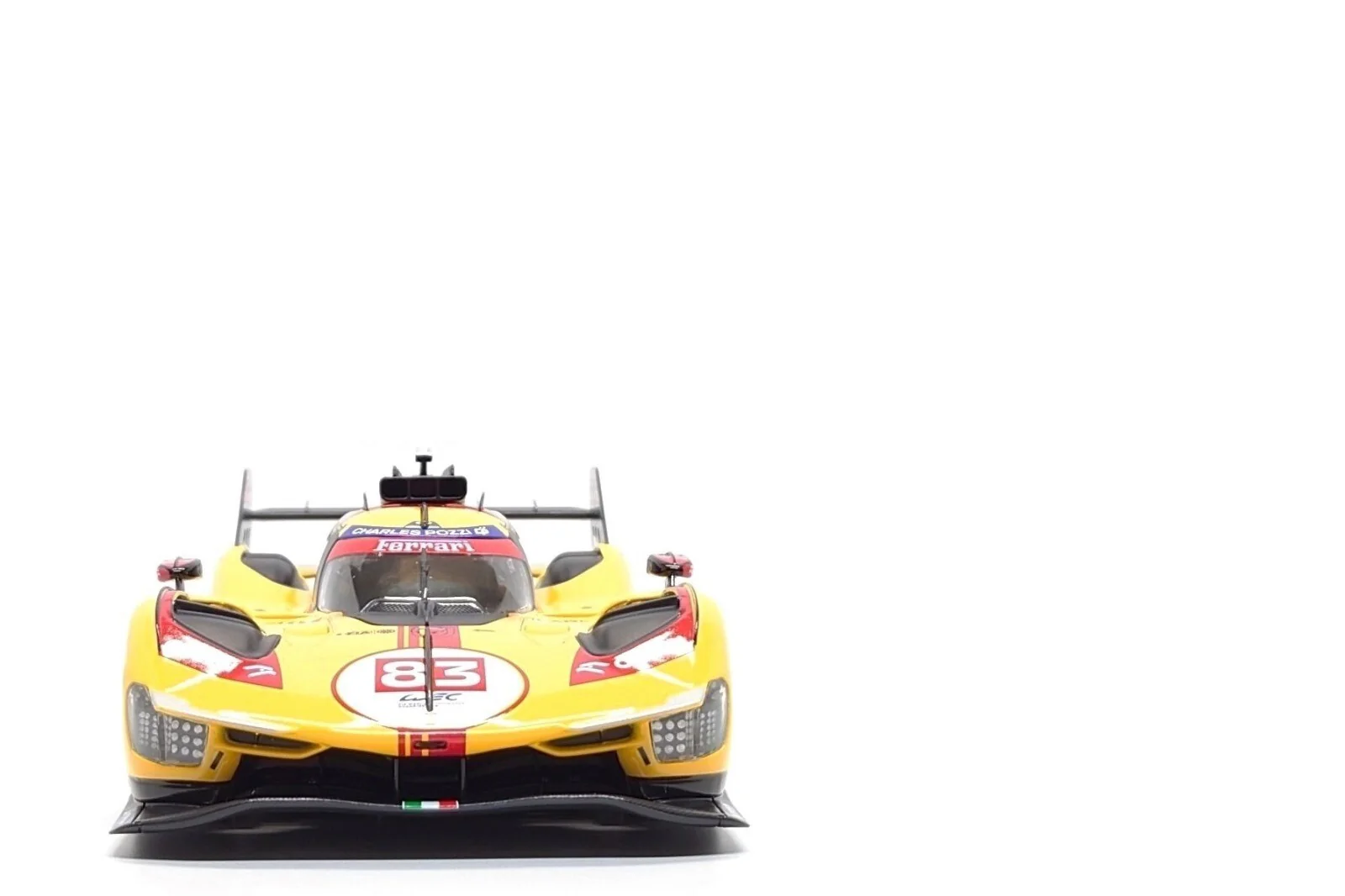 Bburago Ferrari 499P 3.0L Turbo V6 No 83 Team Ferrari AF Corse 4th WEC Qatar 2024 - Yellow 1:18 - Image 6