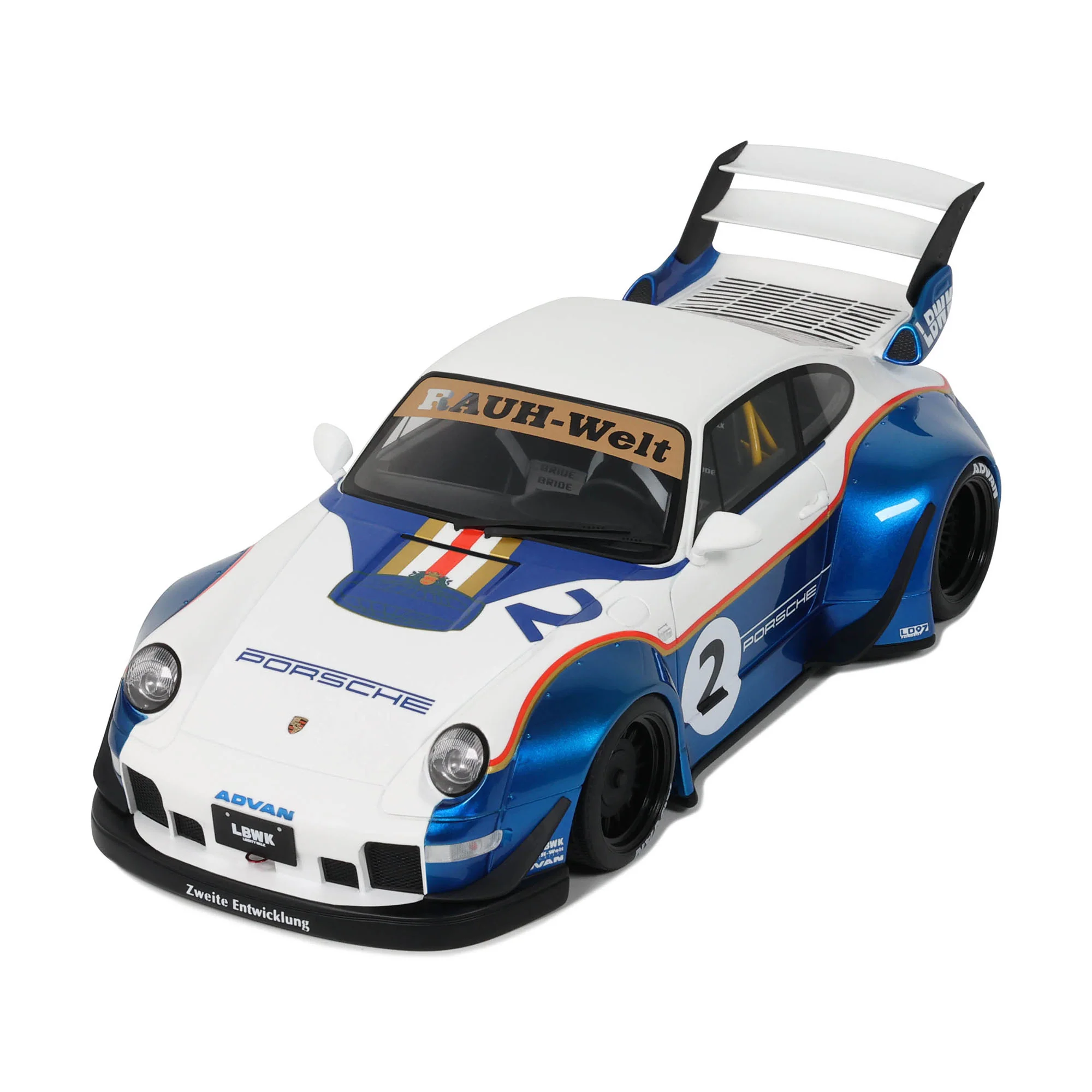 GT Spirit 2023 Porsche 911 993 RWB X No 2 Liberty Walk White and Blue 1:18 - Image 10