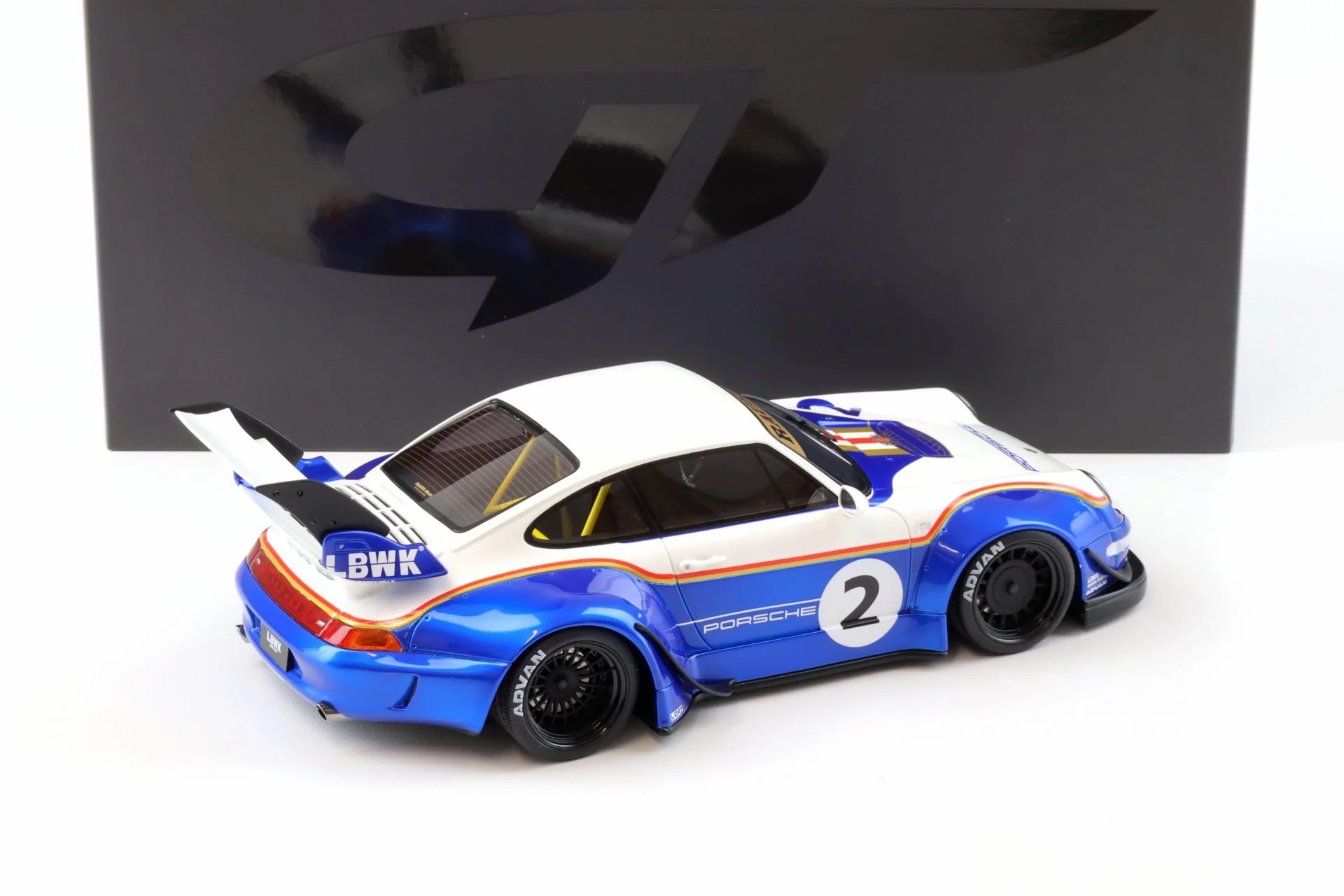 GT Spirit 2023 Porsche 911 993 RWB X No 2 Liberty Walk White and Blue 1:18 - Image 3
