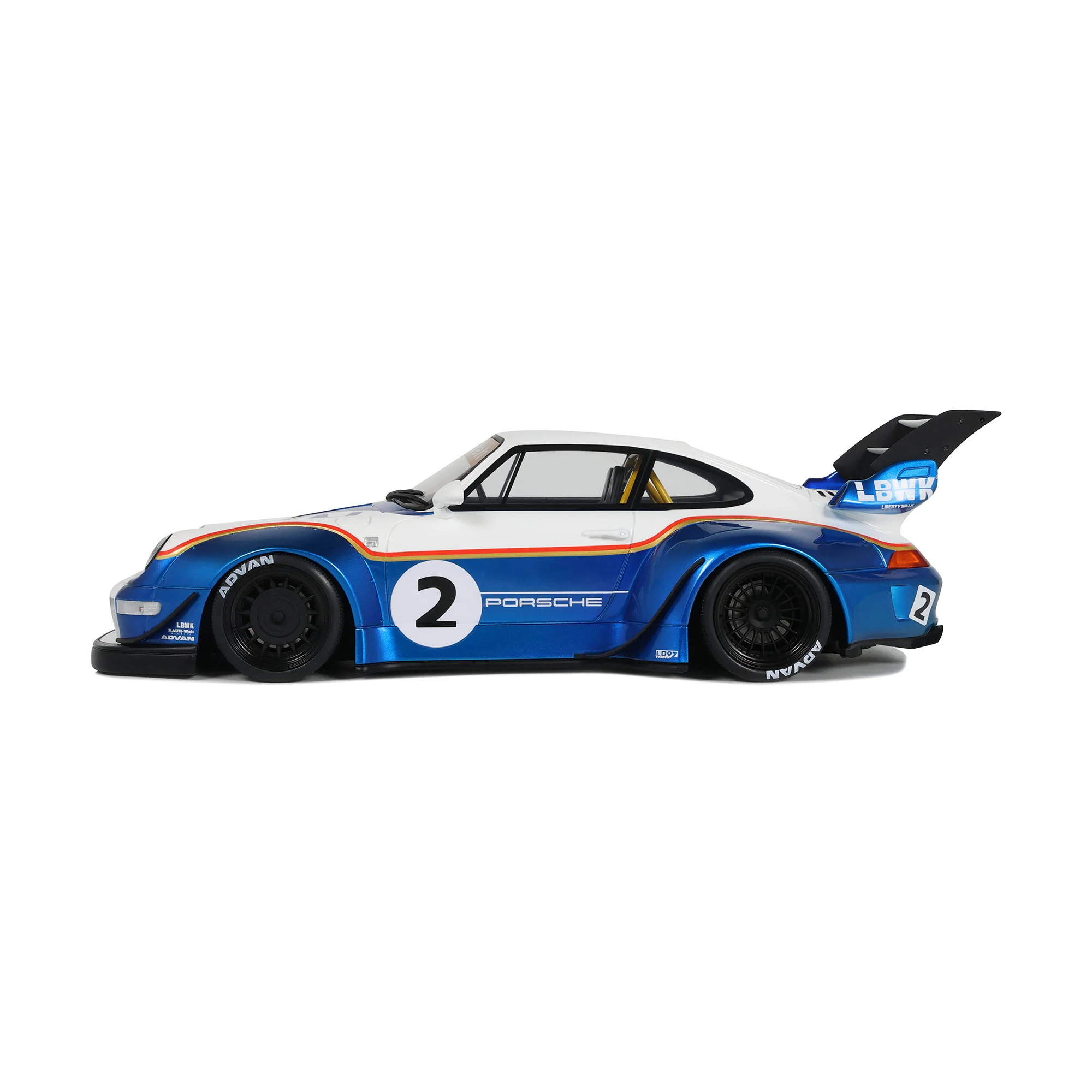 GT Spirit 2023 Porsche 911 993 RWB X No 2 Liberty Walk White and Blue 1:18 - Image 7