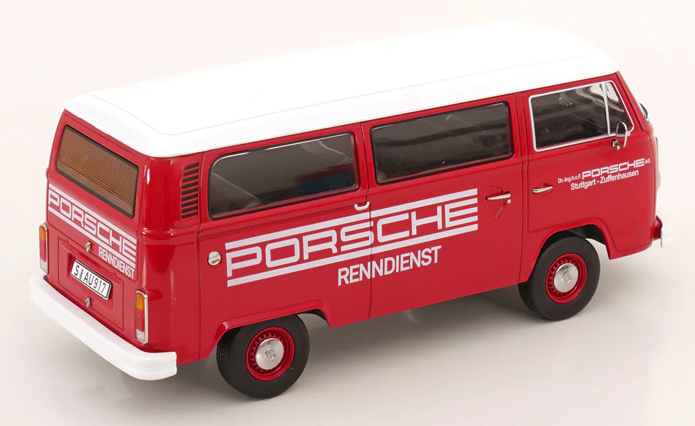 KK Scale 1972 Volkswagen T2b Minibus Porsche Renndienst Red 1:18 - Image 2