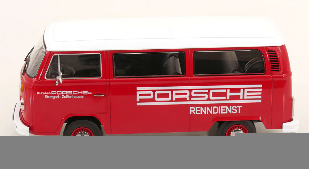 KK Scale 1972 Volkswagen T2b Minibus Porsche Renndienst Red 1:18 - Image 3