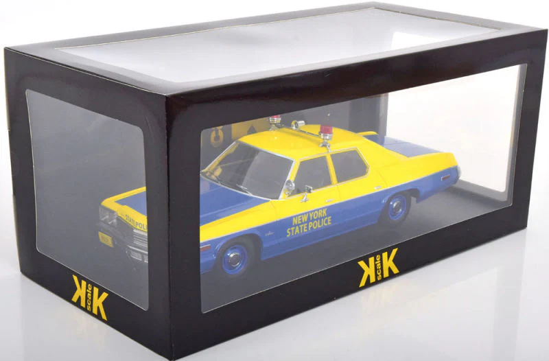 KK Scale 1974 Dodge Monaco New York State Police Cruiser 2-Tone Yellow and Blue 1:18 - Image 5