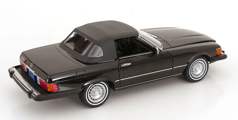 KK Scale 1985 Mercedes-Benz S Class 450 SL (R107) Convertible (American Gigilo) Black Metallic 1:12 - Image 6