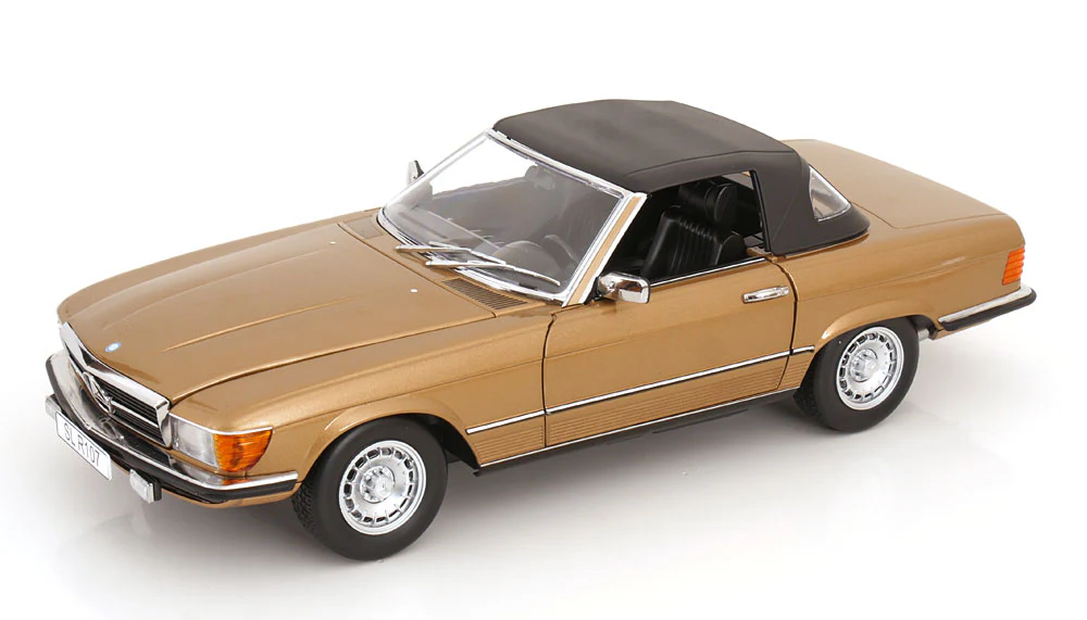 KK Scale 1985 Mercedes-Benz S Class 450 SL (R107) Convertible Gold Metallic 1:12 - Image 2
