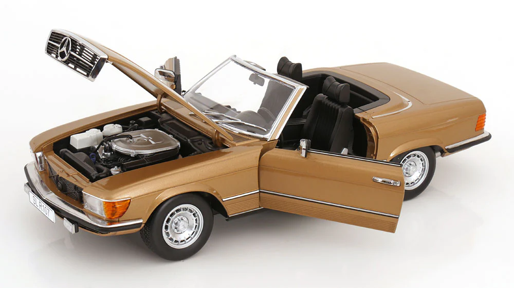 KK Scale 1985 Mercedes-Benz S Class 450 SL (R107) Convertible Gold Metallic 1:12 - Image 3