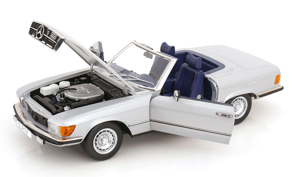 KK Scale 1985 Mercedes-Benz S Class 450 SL (R107) Convertible Silver 1:12 - Image 3