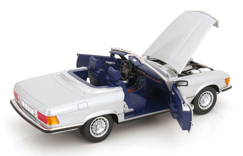KK Scale 1985 Mercedes-Benz S Class 450 SL (R107) Convertible Silver 1:12 - Image 4