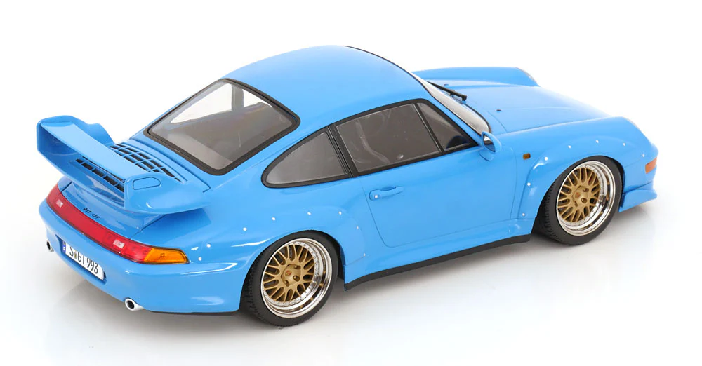KK Scale 1996 Porsche 911 993 GT2 w/ Gold BBS Wheels Riviera Blue 1:18 - Image 2