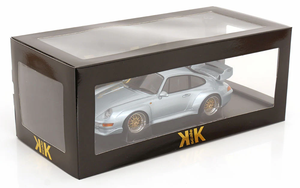 KK Scale 1996 Porsche 911 993 GT2 w/ Gold BBS Wheels Silver 1:18 - Image 6