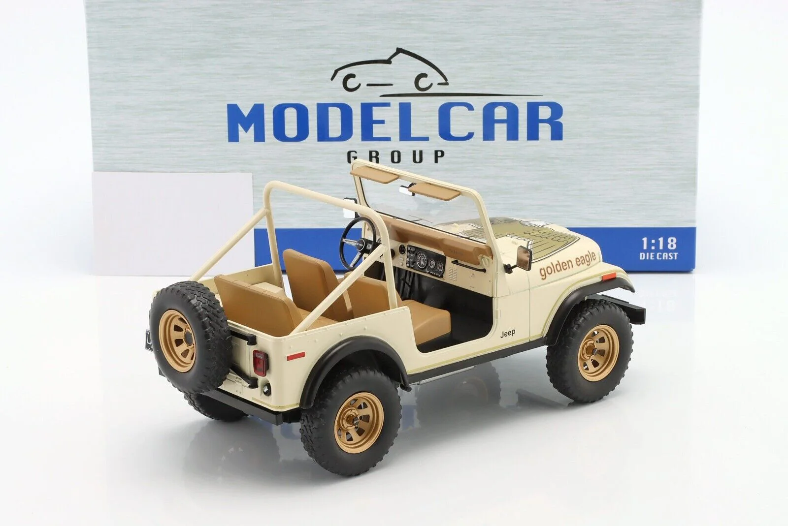 MCG 1980 Jeep Wrangler CJ-7 Golden Eagle Desert Sand Beige w/ Gold Decor 1:18 - Image 3