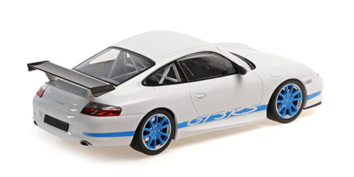 Minichamps 2002 Porsche 911 996 GT3 RS White w/ Blue Deco 1:18 - Image 2
