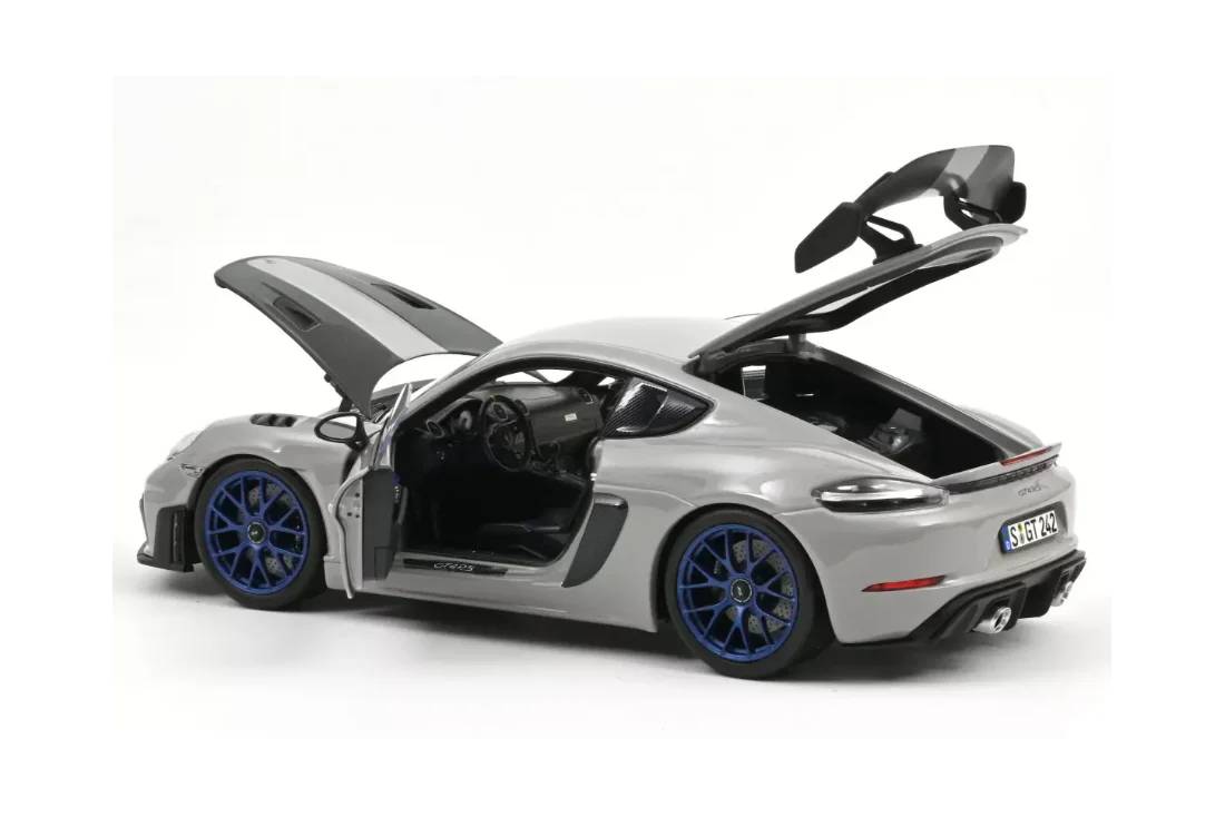 Norev 2023 Porsche 718 Cayman GT4 RS w/ Weissach Package Chalk w/ Blue Wheels 1:18 - Image 6