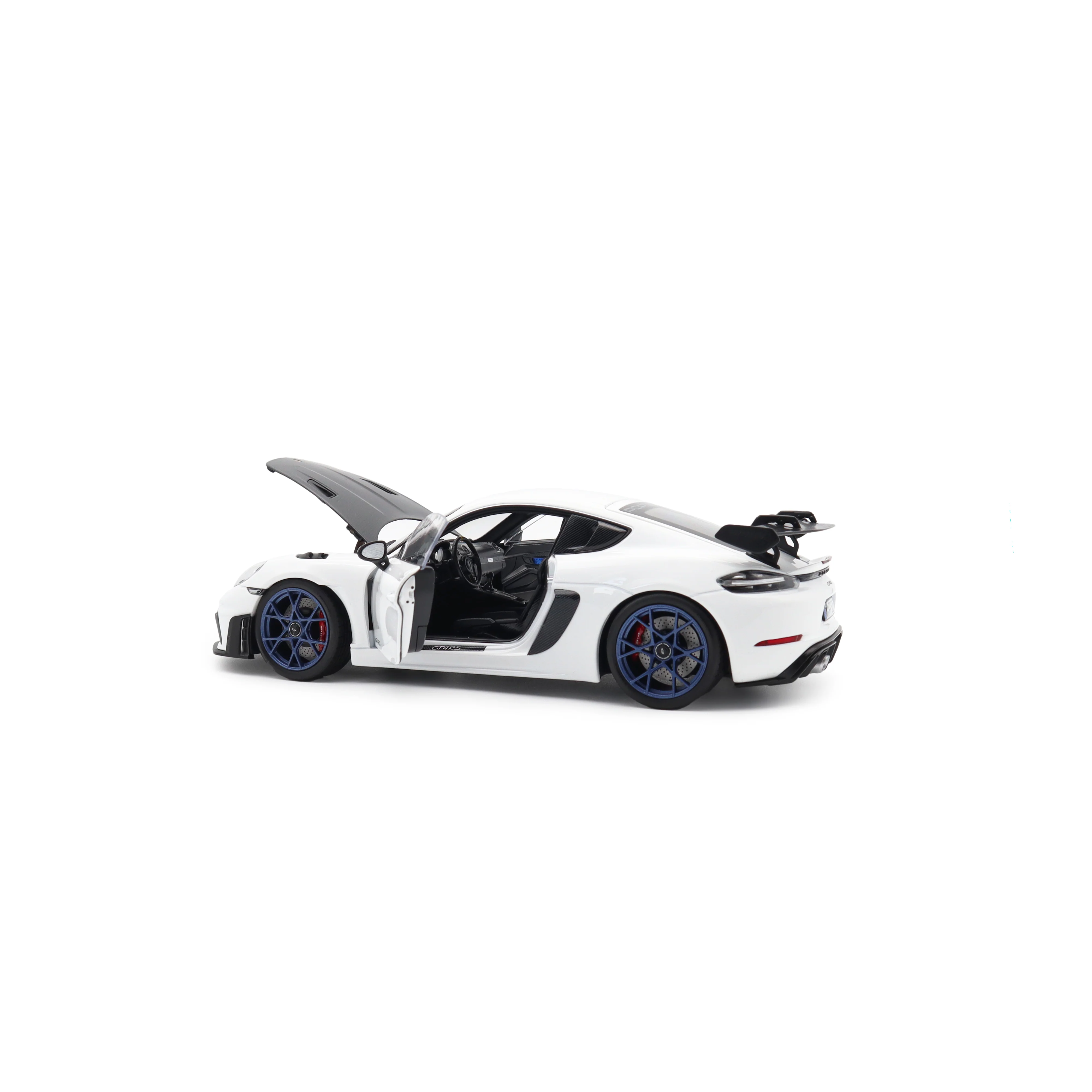 Norev 2023 Porsche 718 Cayman GT4 RS w/ Weissach Package White w/ Blue Wheels 1:18 - Image 12