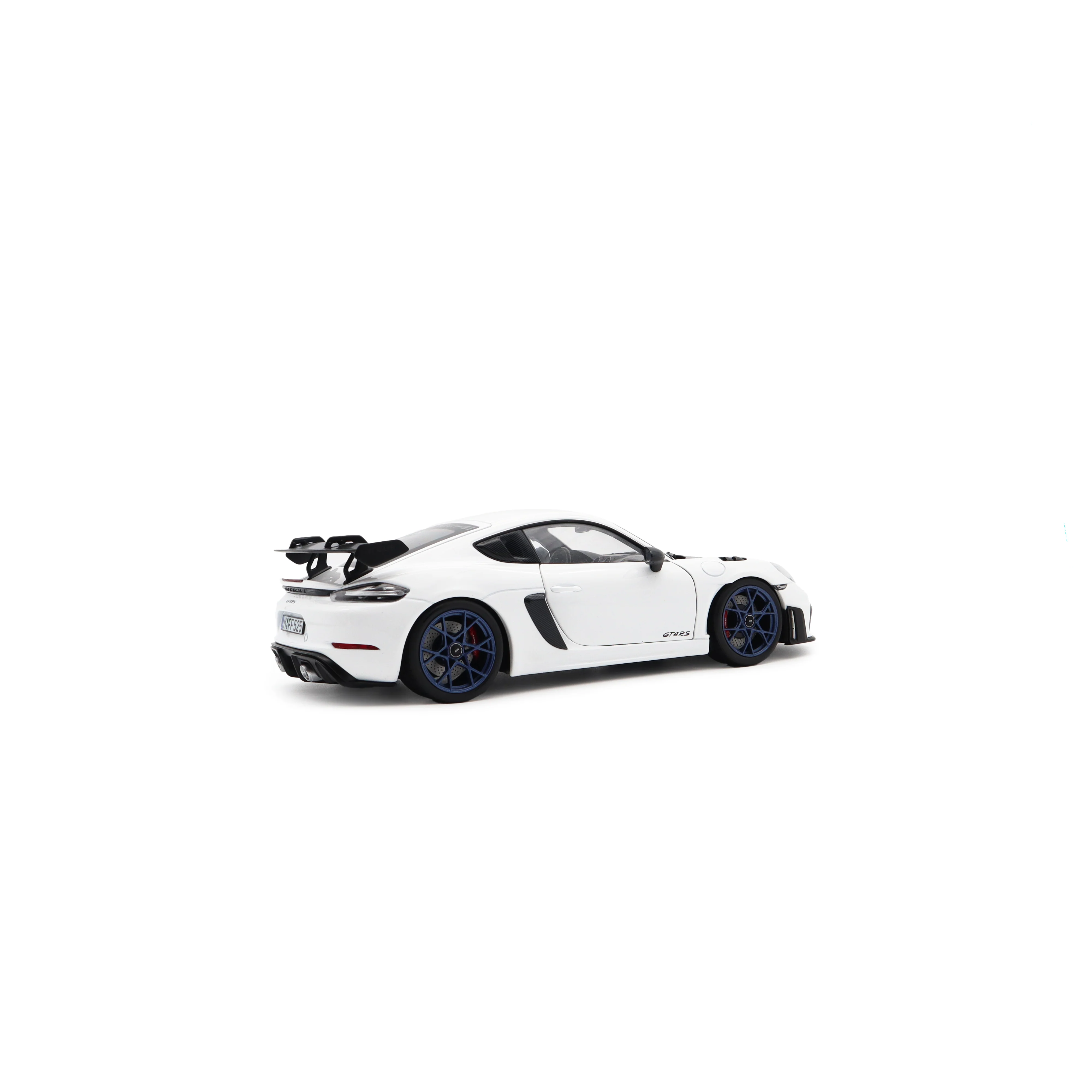 Norev 2023 Porsche 718 Cayman GT4 RS w/ Weissach Package White w/ Blue Wheels 1:18 - Image 6