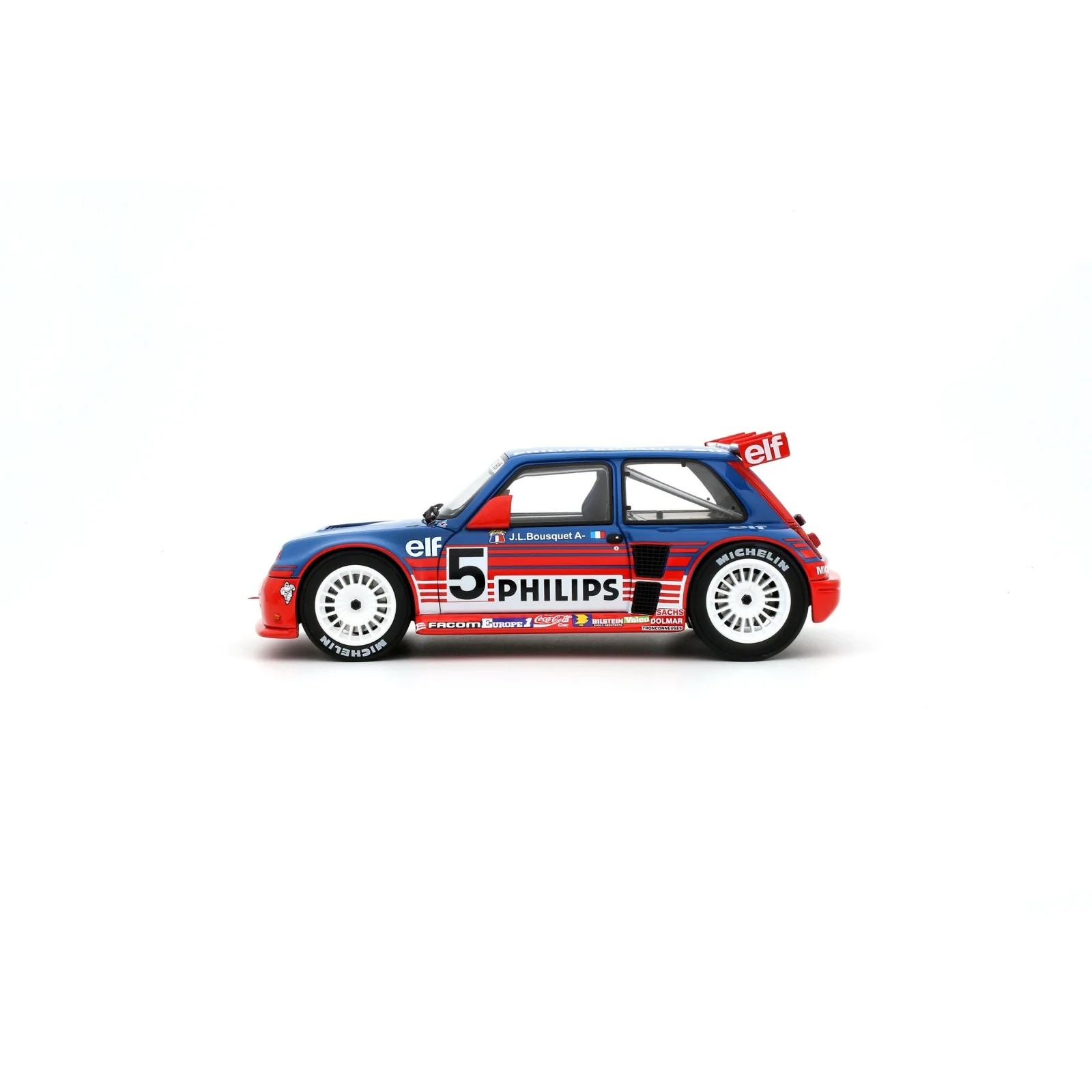 Otto 1987 Renault R5 Maxi Turbo Philips No 5 Super Production Rally Bluette Red 1:18 - Image 3