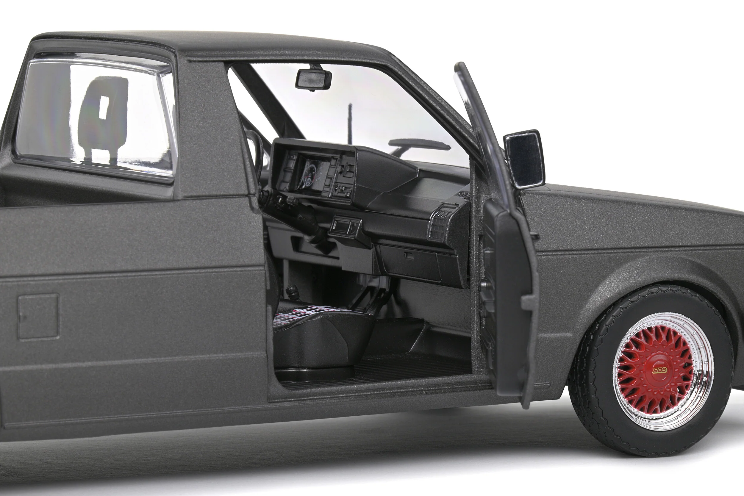 Solido 1982 Volkswagen MK 1 Caddy Pickup Matte Grey Custom w/ Red Wheels 1:18 - Image 10