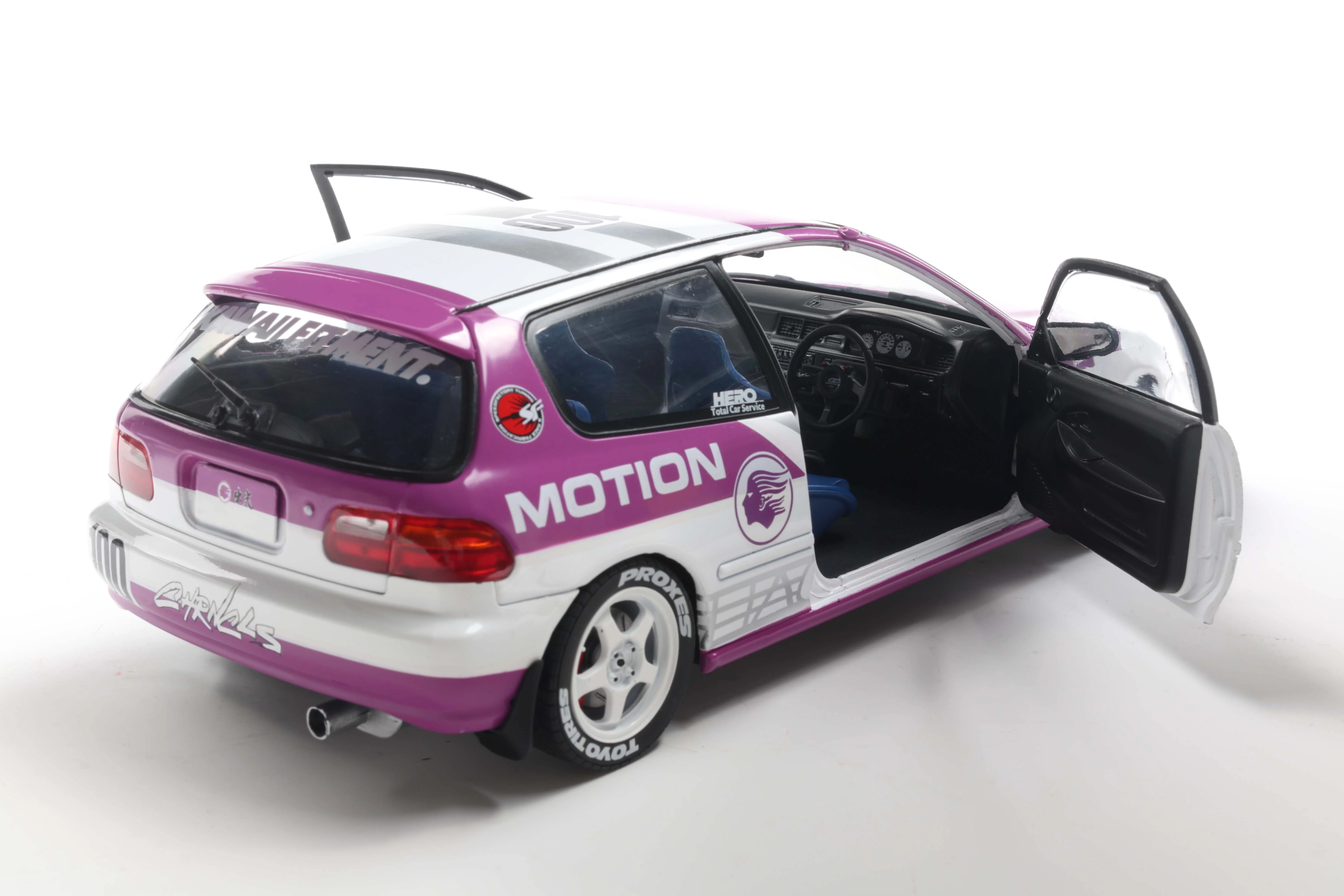 Solido 1991 Honda Civic EG6 Hatchback Kaido Racer White Purple 1:18 - Image 8