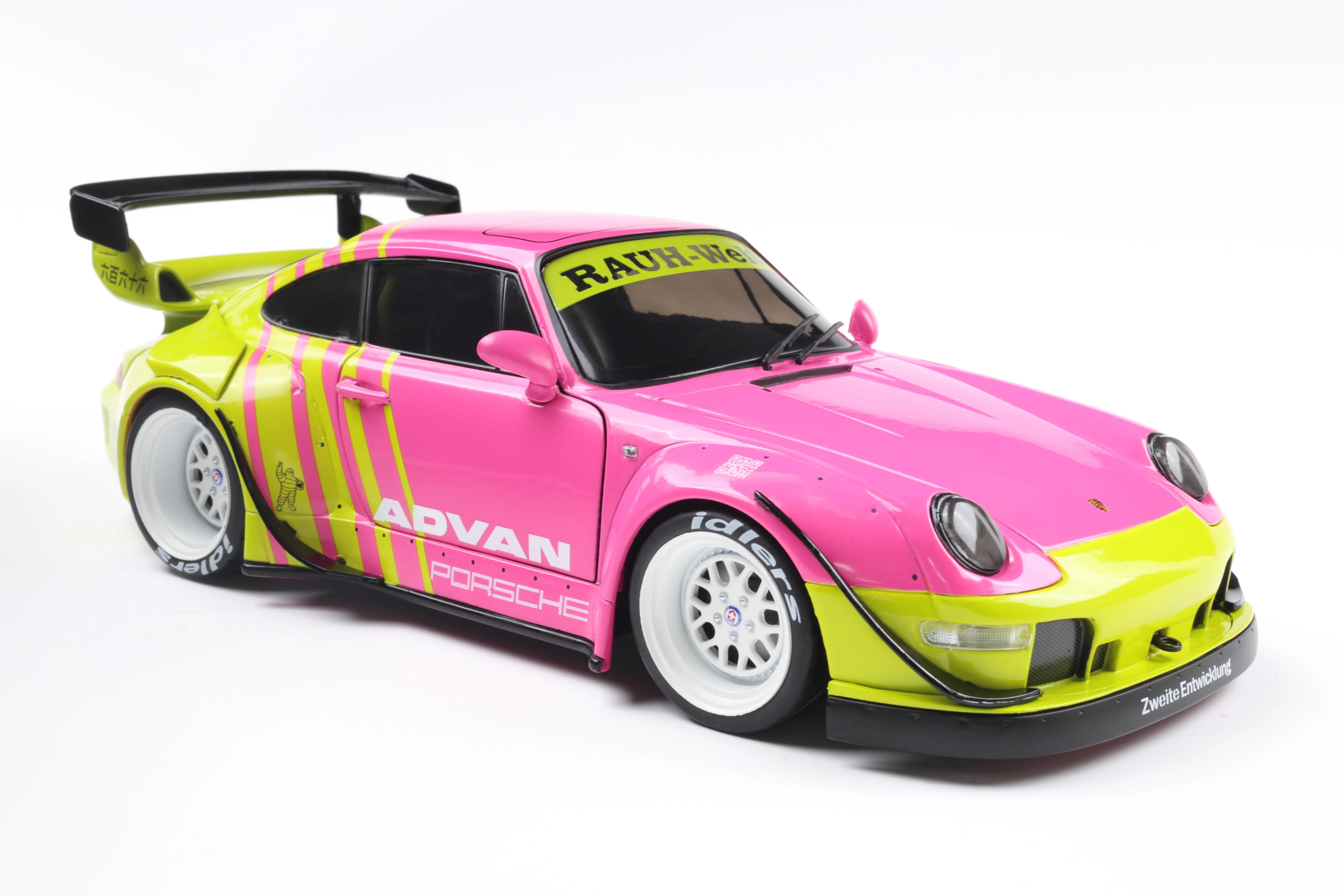 Solido 2024 Porsche 911 993 RWB Bodykit Pink & Yellow 1:18 - Image 2