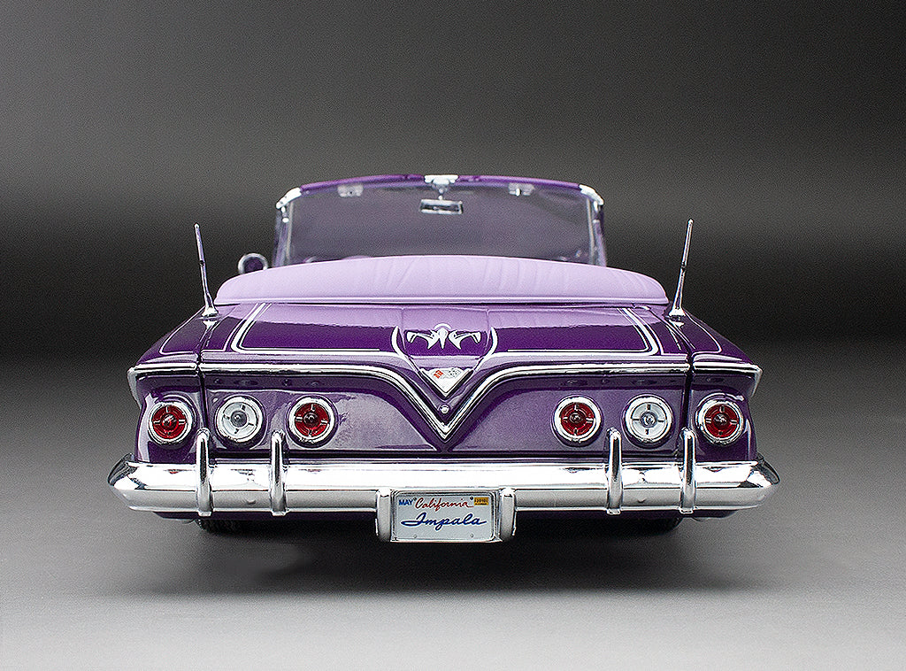 Sun-Star 1961 Chevy Impala Open Convertible Lowrider w Movable Suspension Purple 1:18 - Image 6