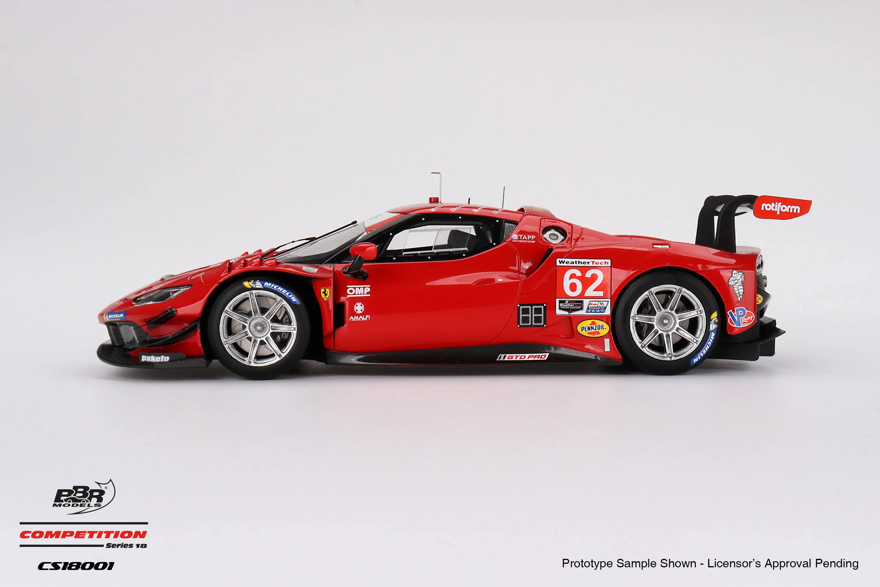 BBR Ferrari 296 GT3 Risi Competizione #62 2023 IMSA Daytona 24 Hrs Red 1:18 - Image 2