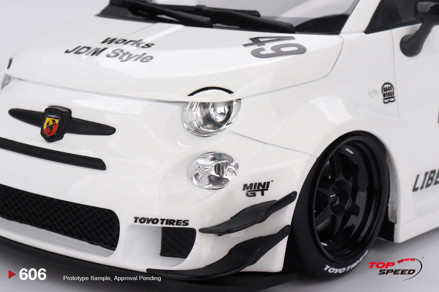 Topspeed Fiat Abarth 595 LB-Works x Abas Works Gara White 1:18 - Image 4